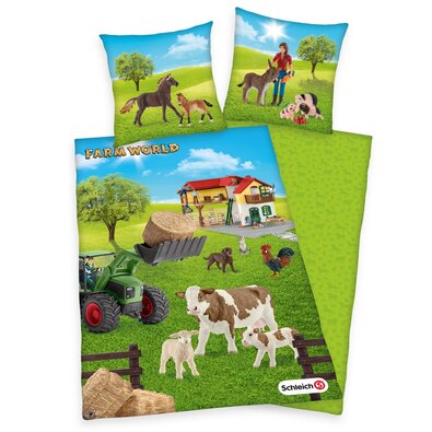 Lenjerie de pat din bumbac pentru copii Farm World, 140 x 200 cm, 70 x 90 cm