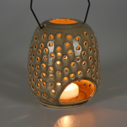 Керамічний ліхтар Dots зелений, 15 х 23 см