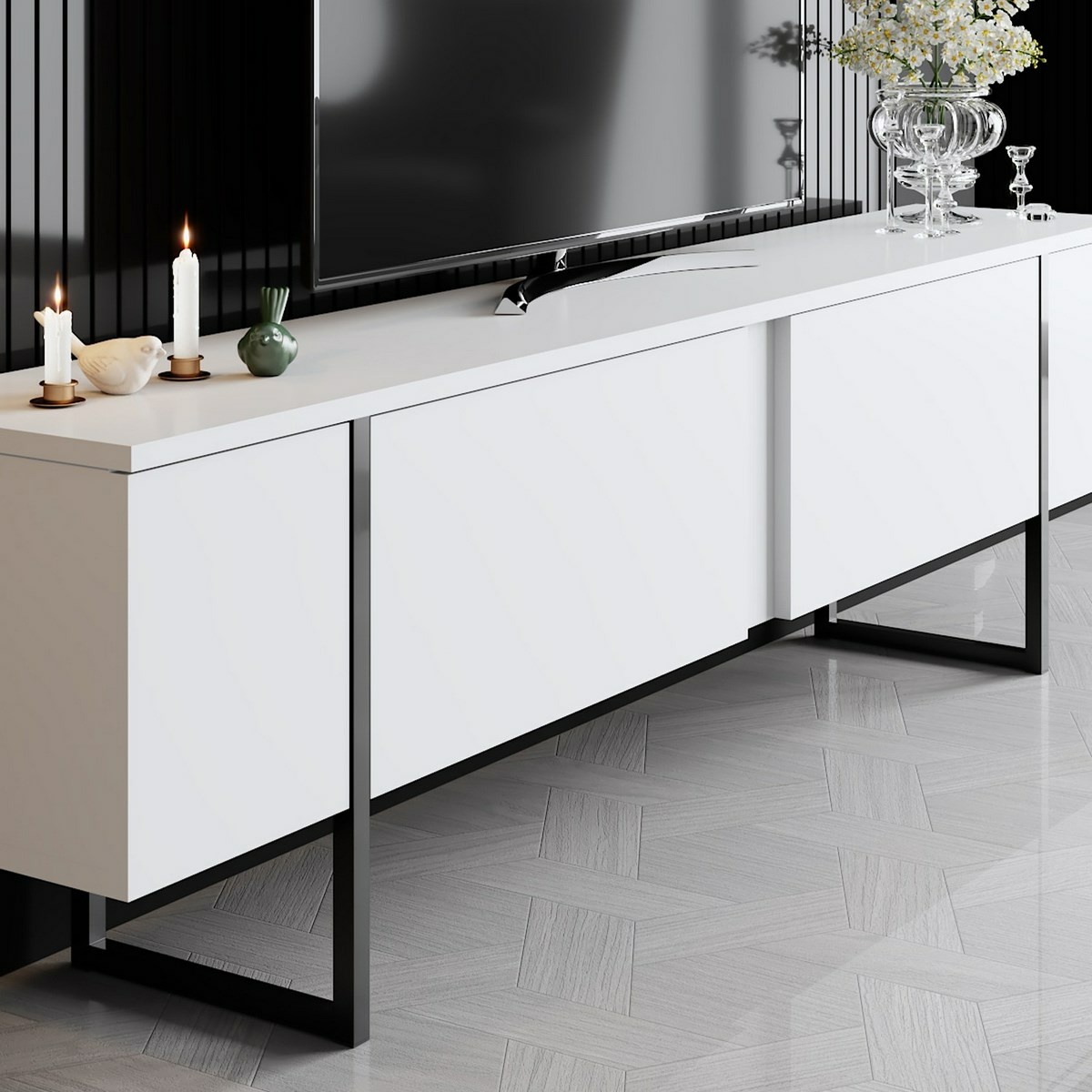 Televízny stolík Luxe White and Black