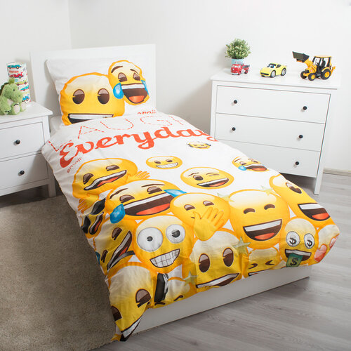 Lenjerie de pat Jerry Fabrics Emoji 213, de copii, din bumbac, 140 x 200 cm, 70 x 90 cm