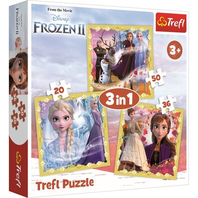 Trefl Puzzle Ľadové kráľovstvo 2 Sila Anny a Elsy, 3v1