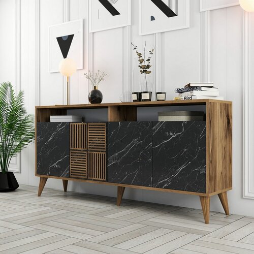 Dulap Milan Walnut and Black Marble