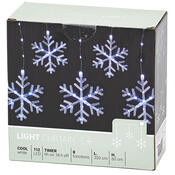 Světelný venkovní závěs Snowflakes, 200x60cm, LED, studená bílá, časovač, 8 funkcí, na baterie