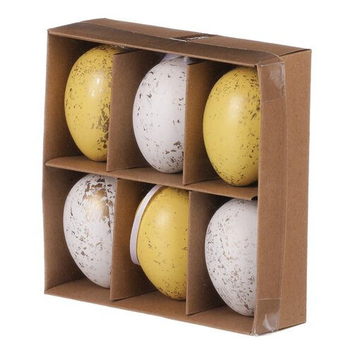 Set de ouă artificiale de Paște decorate auriu, galben și alb, 6 buc
