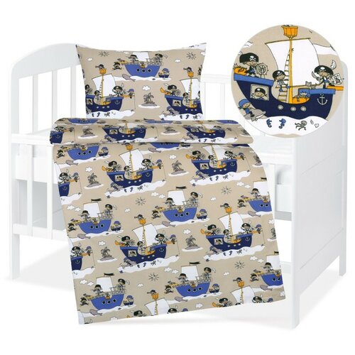 Bellatex Dziecięca pościel bawełniana do łóżeczka Agáta Marynarz niebieski, 90 x 135 cm, 45 x 60 cm
