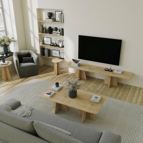 Măsuță de conferință Double Mushroom Sapphire Oak