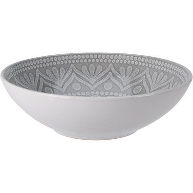 Ethnic mély kőagyag tányér, átmérő 18 cm, szürke