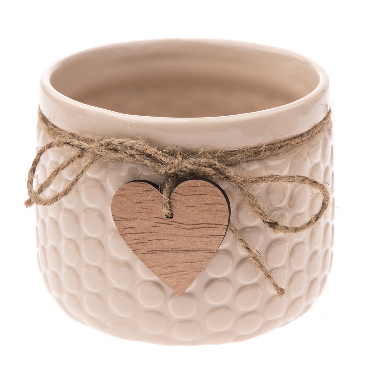 Keramický obal na květináč Heart, béžová, 9,5 x 12,5 cm