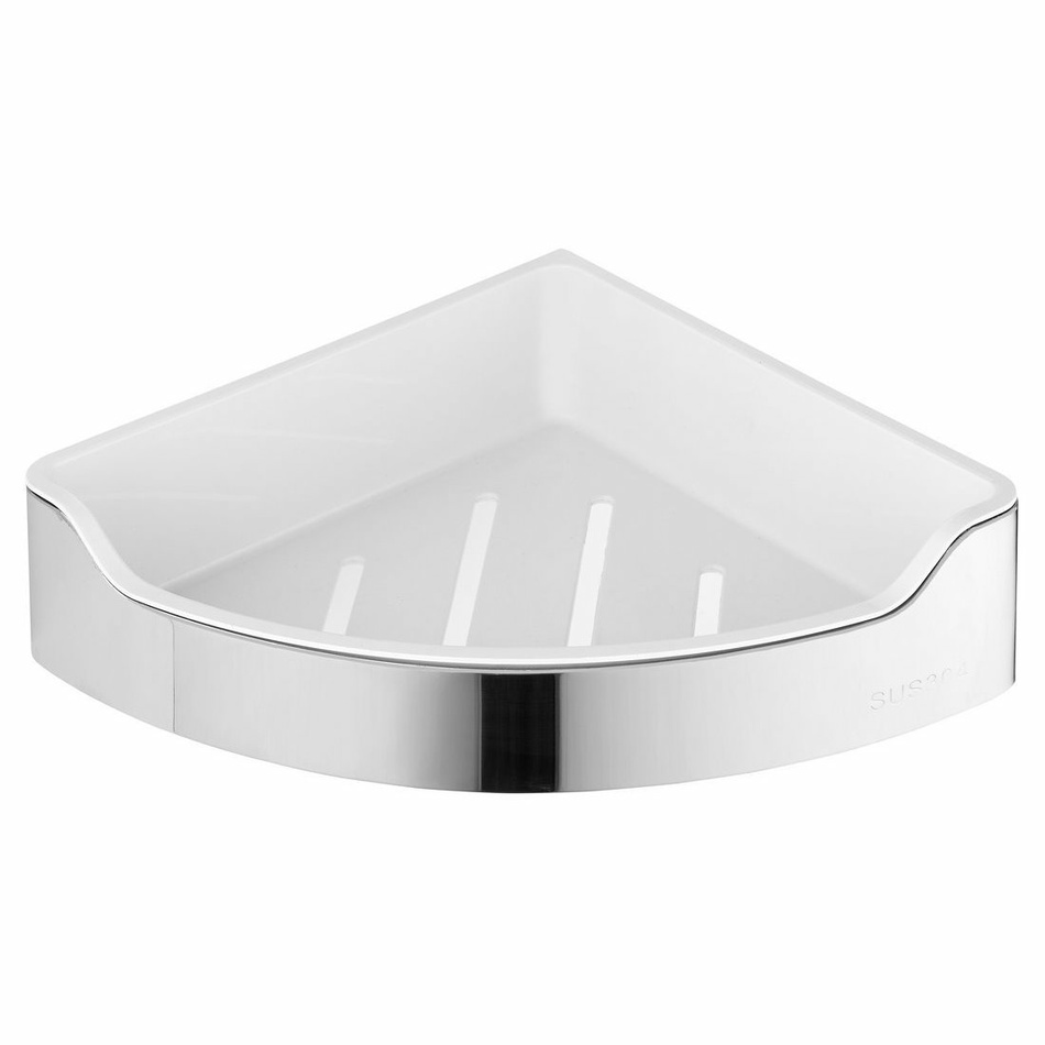 AQUALINE SB109 Samba sarokpolc zuhanyzóba, 21,8 x 6,3 x 21,8 cm, polírozott acél