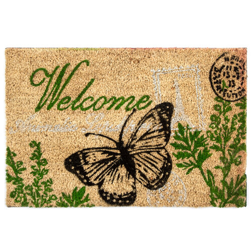 Kokosová rohožka Welcome motýľ, 40 x 60 cm