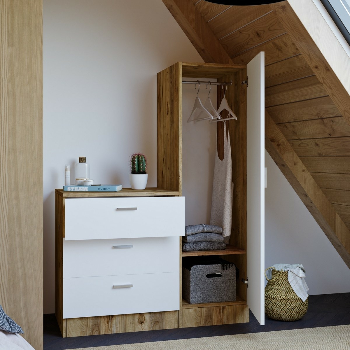 Komoda so zrkadlom Coco White and Atlantic Pine
