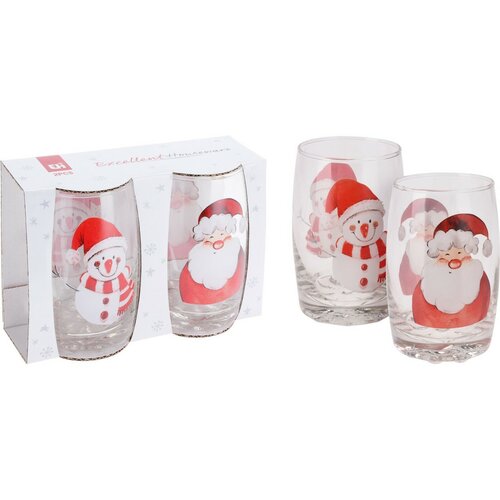 2-częściowy zestaw szklanek Santa i Bałwanek, 300 ml