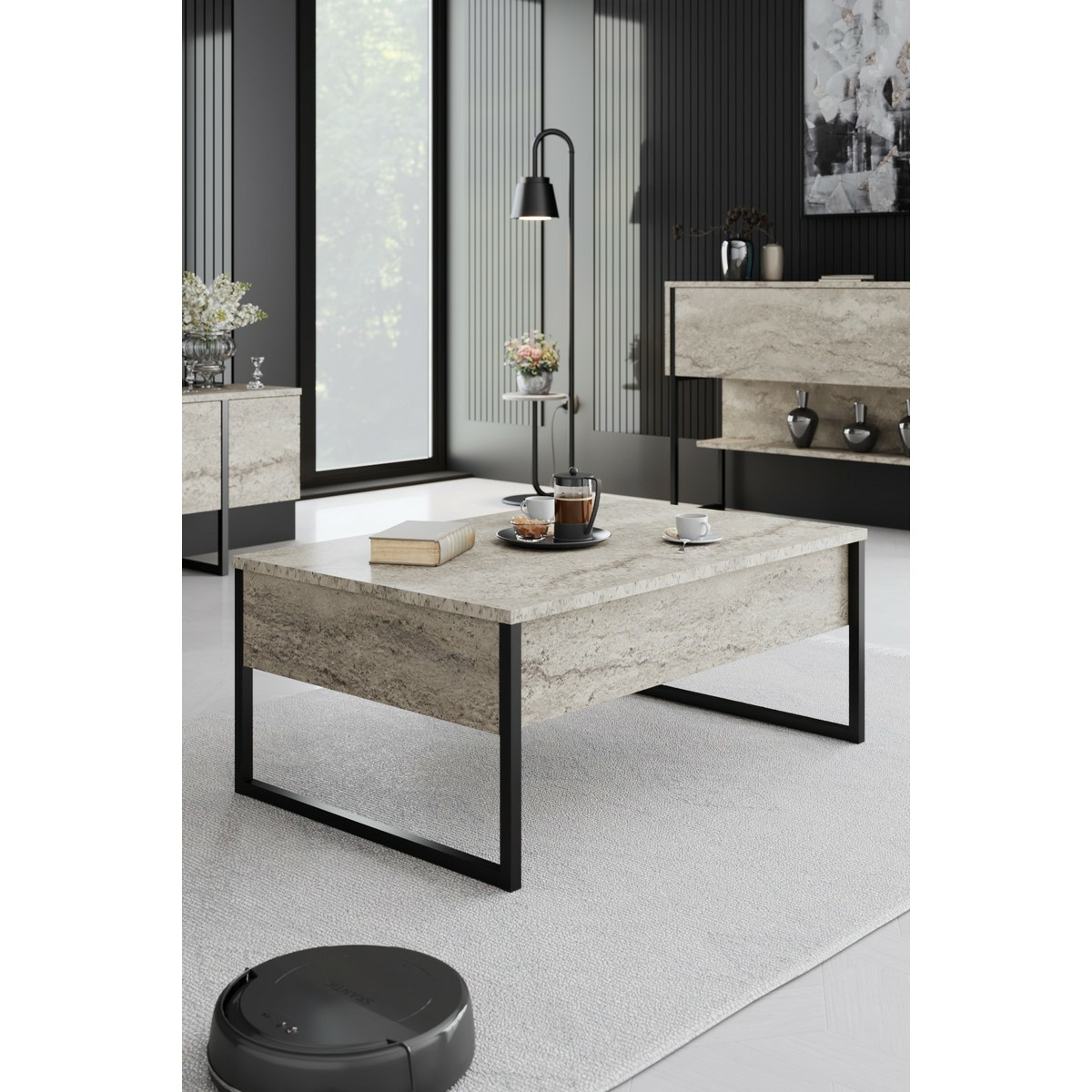Konferenčný stolík Luxe Travertine and Black