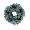 Műanyag koszorú hóval és tobozzal, hossza 28 cm
