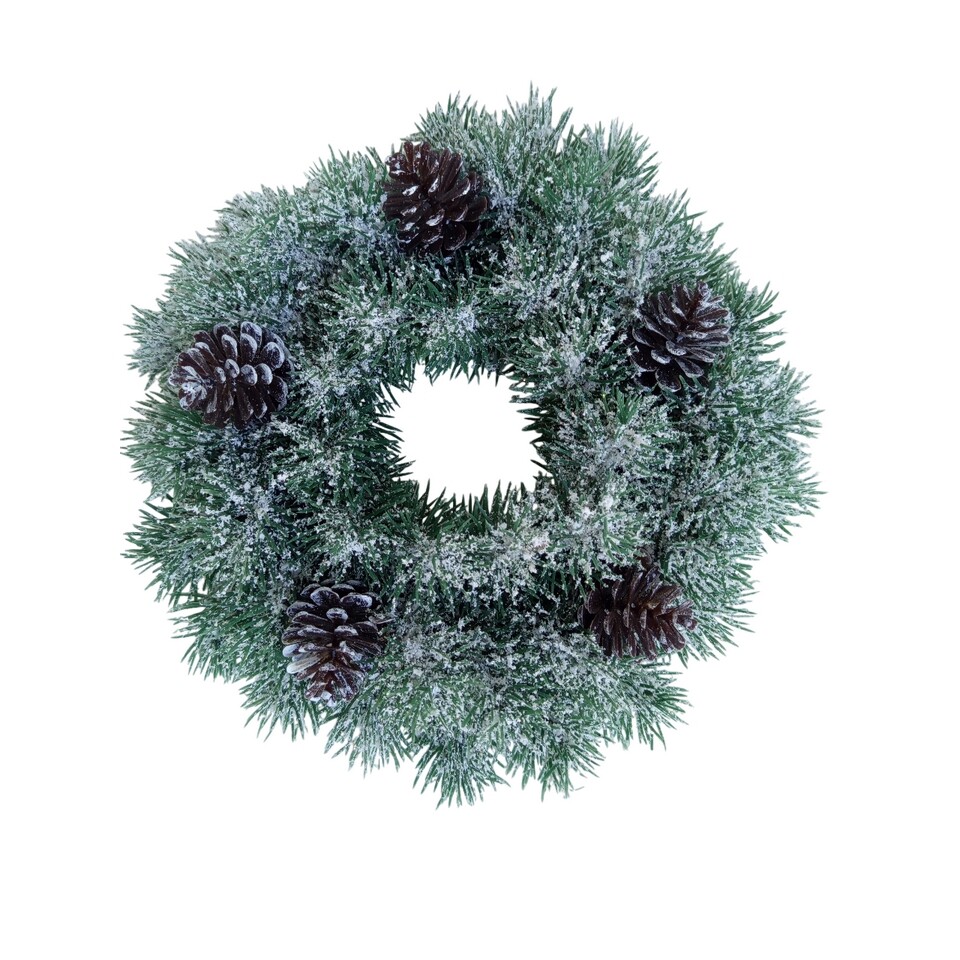 Plastový veniec zasnežený so šiškami, pr. 28 cm