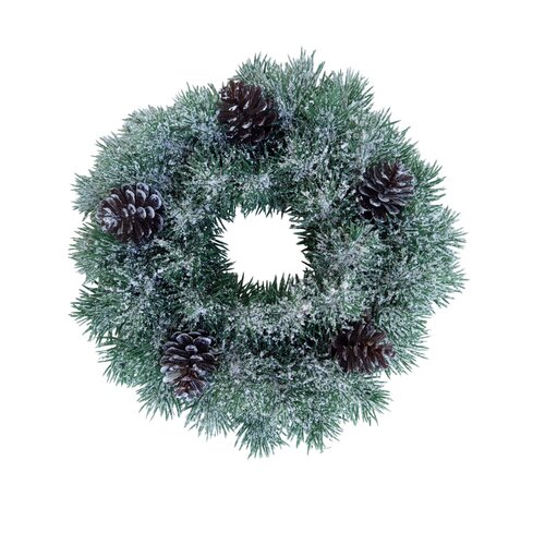 Plastový věnec zasněžený se šiškami, d. 28 cm