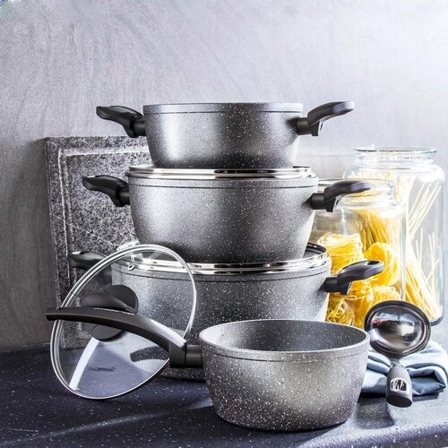 Florina Steintopf mit Deckel für Induktion und Gas, Lava Stone MG, 16 cm, 1,2 l