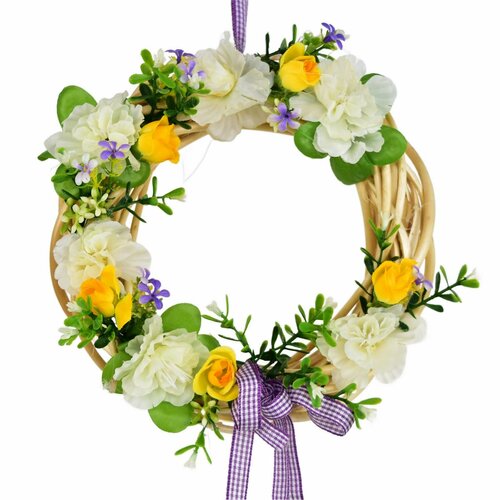 Tavaszi fonott koszorú krém azálea, 20 cm