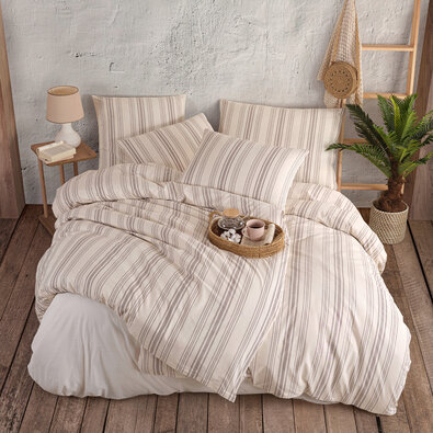 4Home Baumwollbettwäsche Stripes taupe, 140 x 200 cm, 70 x 90 cm