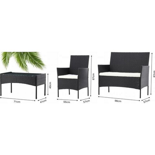 Aldotrade Rattanowy zestaw ogrodowy GardenLine, czarny + kremowe siedziska