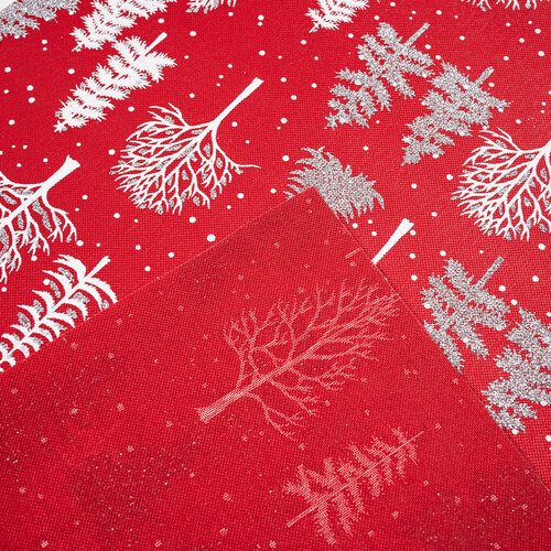 Vánoční dekorační látka Stromečky červená, 28 x 250 cm