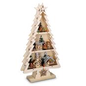 Solight LED drevený vianočný stromček s dekoráciami, 13x LED, 53 cm, 2x AA