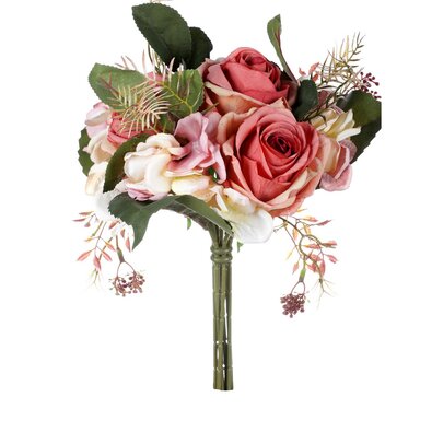 Bukiet z róż i hortensji, pudrowy róż, 20 x 28 cm