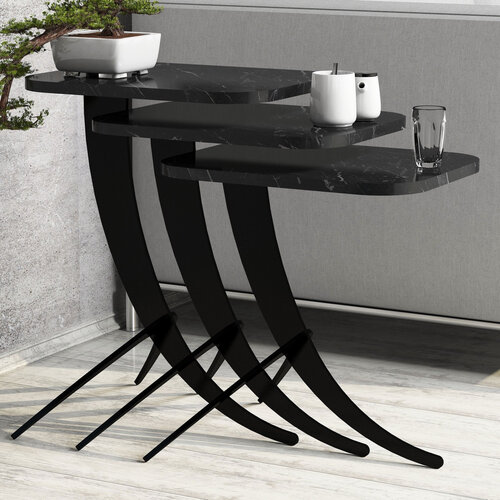 Odkládací stolek Pion Black Marble, 3 ks