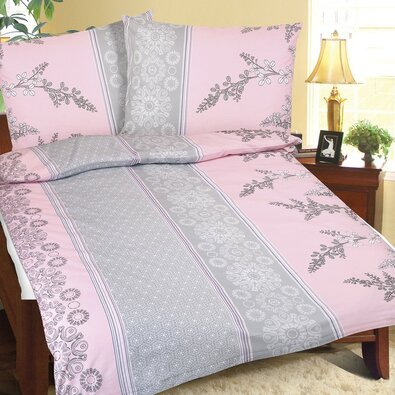 Bavlnené obliečky Krík ružovo-sivá, 140 x 200 cm, 70 x 90 cm