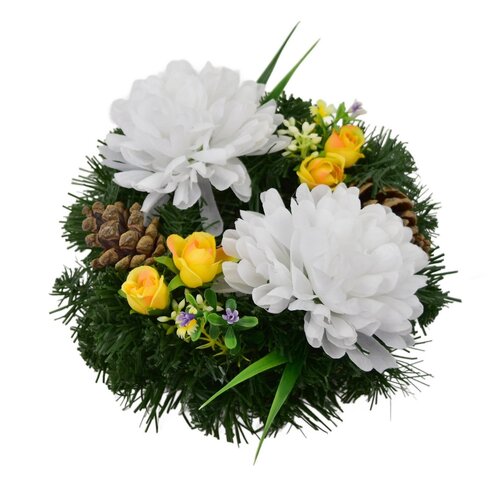 Coroană funerară Crizanteme albe, 20 cm