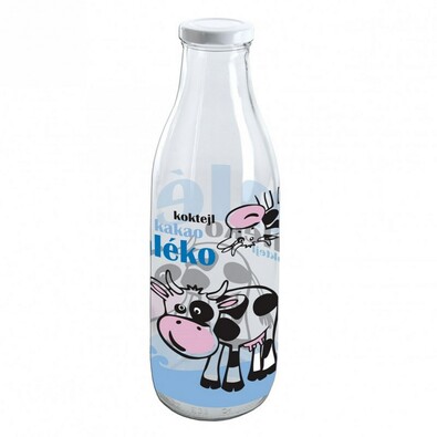 Skleněná láhev na mléko kravičky 1 l