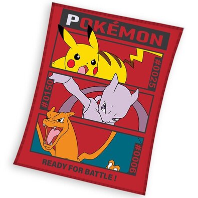 Carbotex Gyermek takaró Pokémon Pikachu MewToo és Charizard, 110 x 140 cm