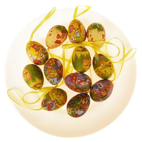 Zestaw pisanek z obrazkiem, wysokość 4 cm, 12sztuk w opakowaniu