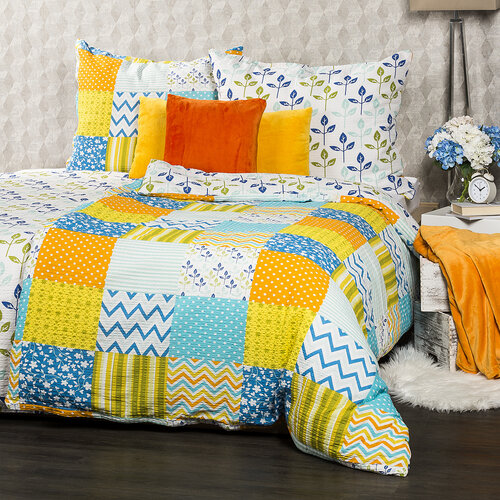 Lenjerie de pat bumbac creponat 4Home Patchwork  blue, 140 x 200 cm, 70 x 90 cm