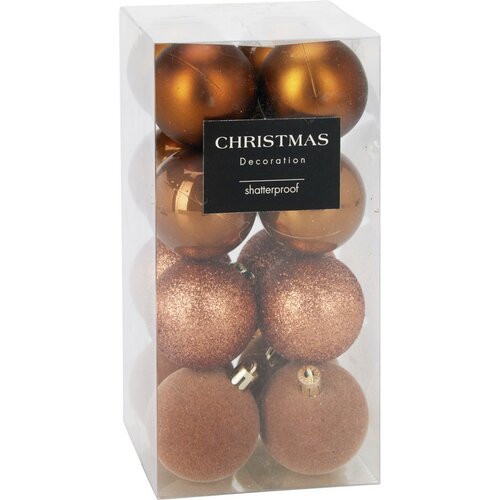 16 darabos karácsonyi díszkészlet FestiveSparkles, aranybarna, átmérő 5 cm, műanyag