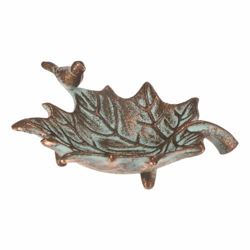 Metalowa pićka Liść klonu z ptaszkami Romance, 17x 16 x 6 cm, miedziana