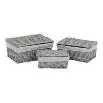 Set aus Weidenkörben mit Deckel Grey Dot, 3 Stück, 3 Größen, 49 x 22 x 35 cm