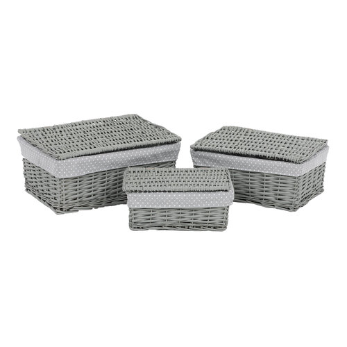 Komplet pletenih košar s pokrovom Grey Dot, 3 kosi, 3 velikosti, 49 x 22 x 35 cm