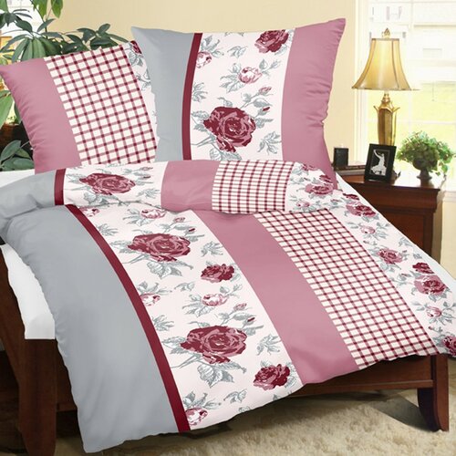 Lenjerie de pat din crep Trandafir cu pătrat, 240 x 200 cm, 2 buc. 70 x 90 cm