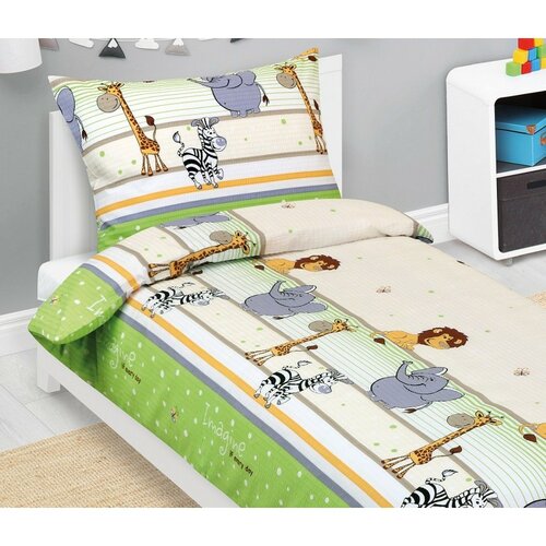 Bellatex Pościel dziecięca z krepy Safari zielona,140 x 200, 70 x 90 cm