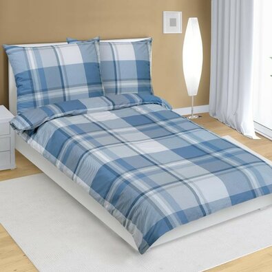 Bellatex Бавовняна постільна білизна Клітинка синя, 140 x 200 см, 70 x 90 см
