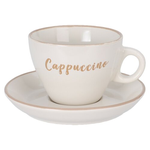 Sada 4 kameninových šálků s podšálky Cappuccino 220 ml, mix barev