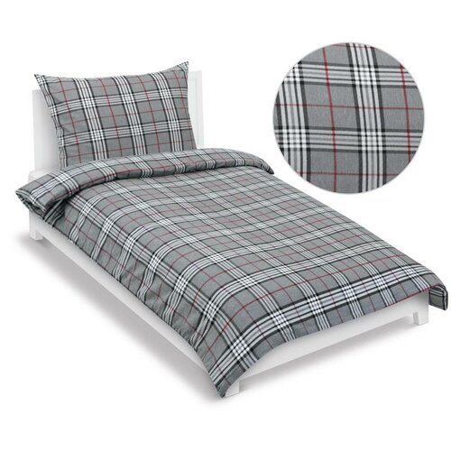 Bellatex Фланелева постільна білизна Káro сіра, 140 x 200 см, 70 x 90 см