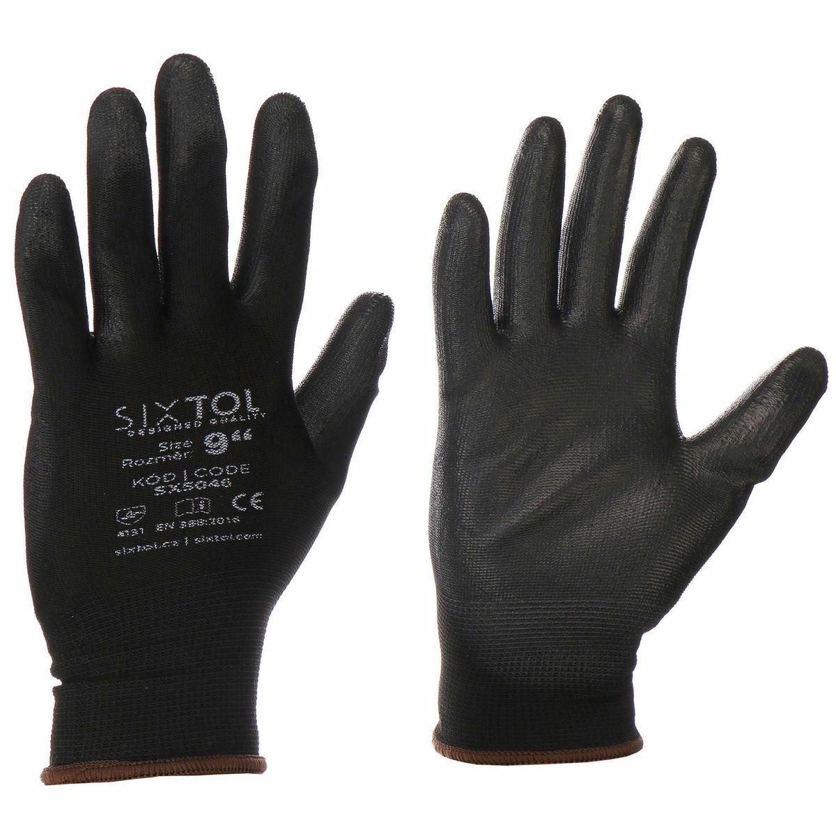 Sixtol Pracovní polyesterové rukavice GLOVE PE-PU 9 černá, velikost 9