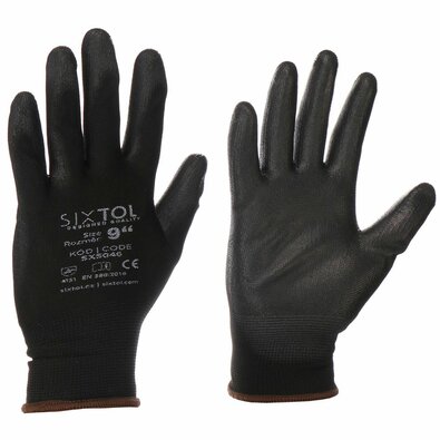 Sixtol Delovne poliestrske rokavice GLOVE PE-PU 9črne, velikost 9"