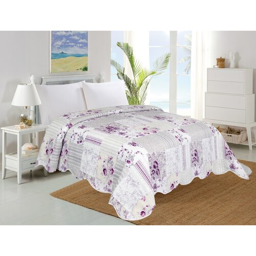 Narzuta na łóżko Kwiaty fioletowy, 220 x 240 cm