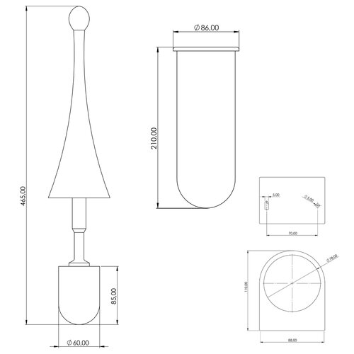 Perie de toaletă MARPLAST A65801NE Coloredmontată pe perete, ABS, negru mat