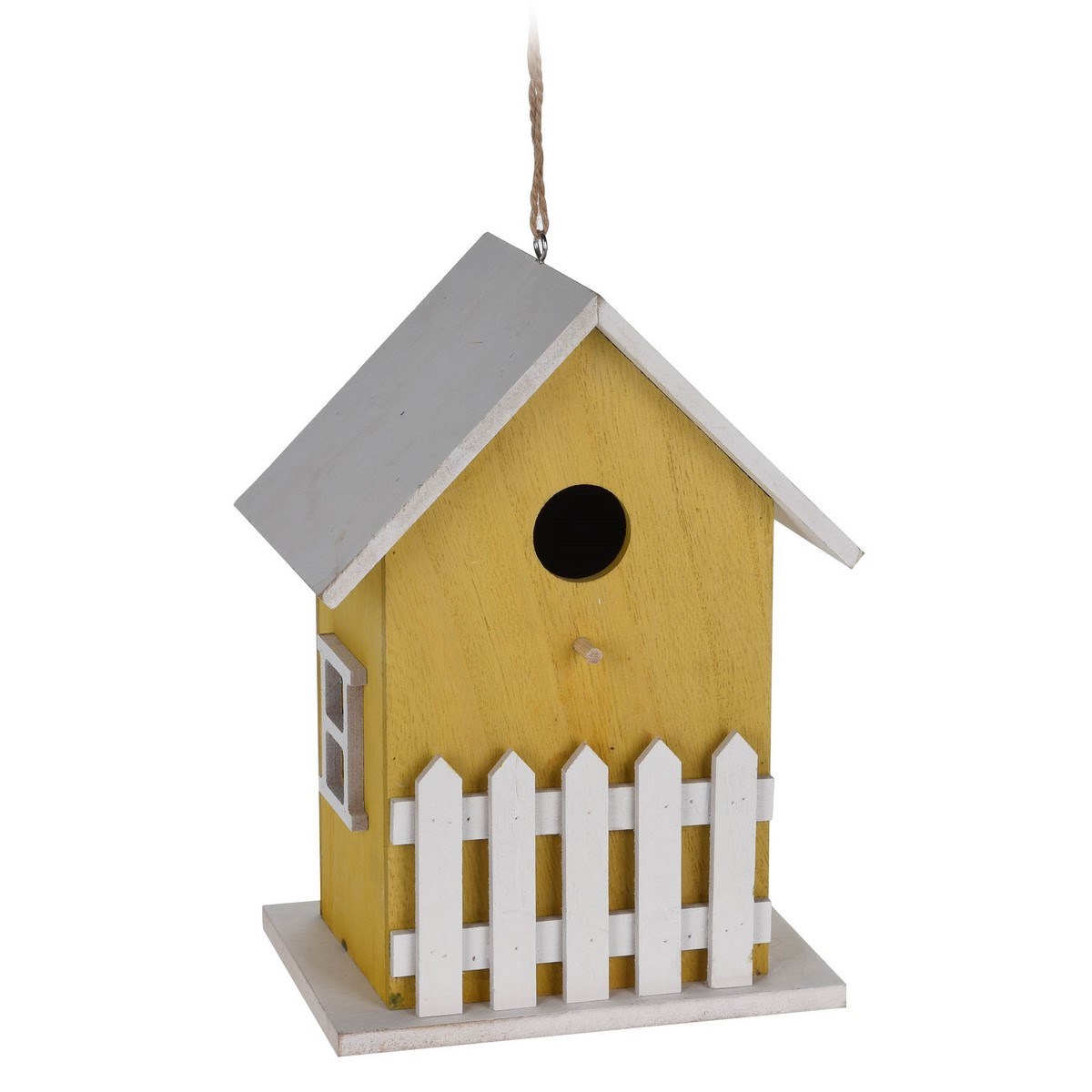 Drevený vtáčí domček žltá, 23 cm