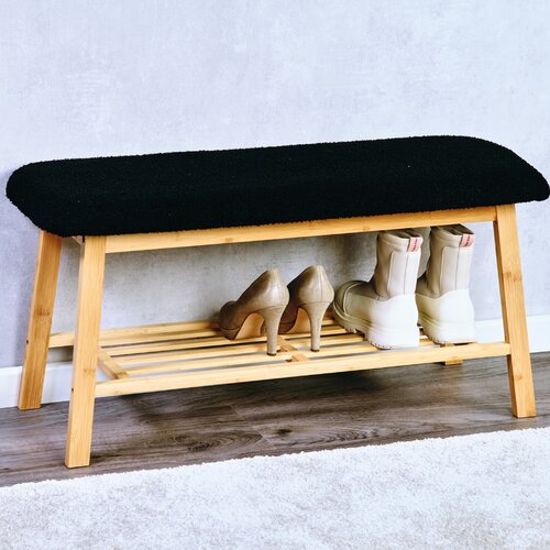 Kesper 58305 Ławka z siedziskiem tapicerowanym bambus, 90 x 34 x 45 cm