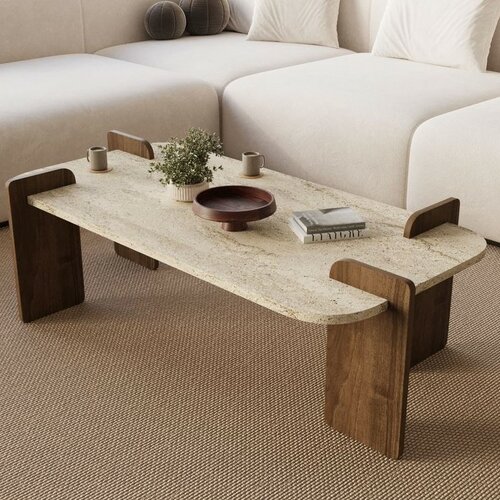 Măsuță de cafea Asha Grand - Travertine, Walnut